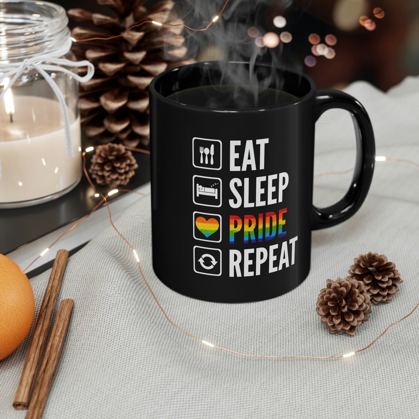 Eat Sleep Pride Repeat Black Mug