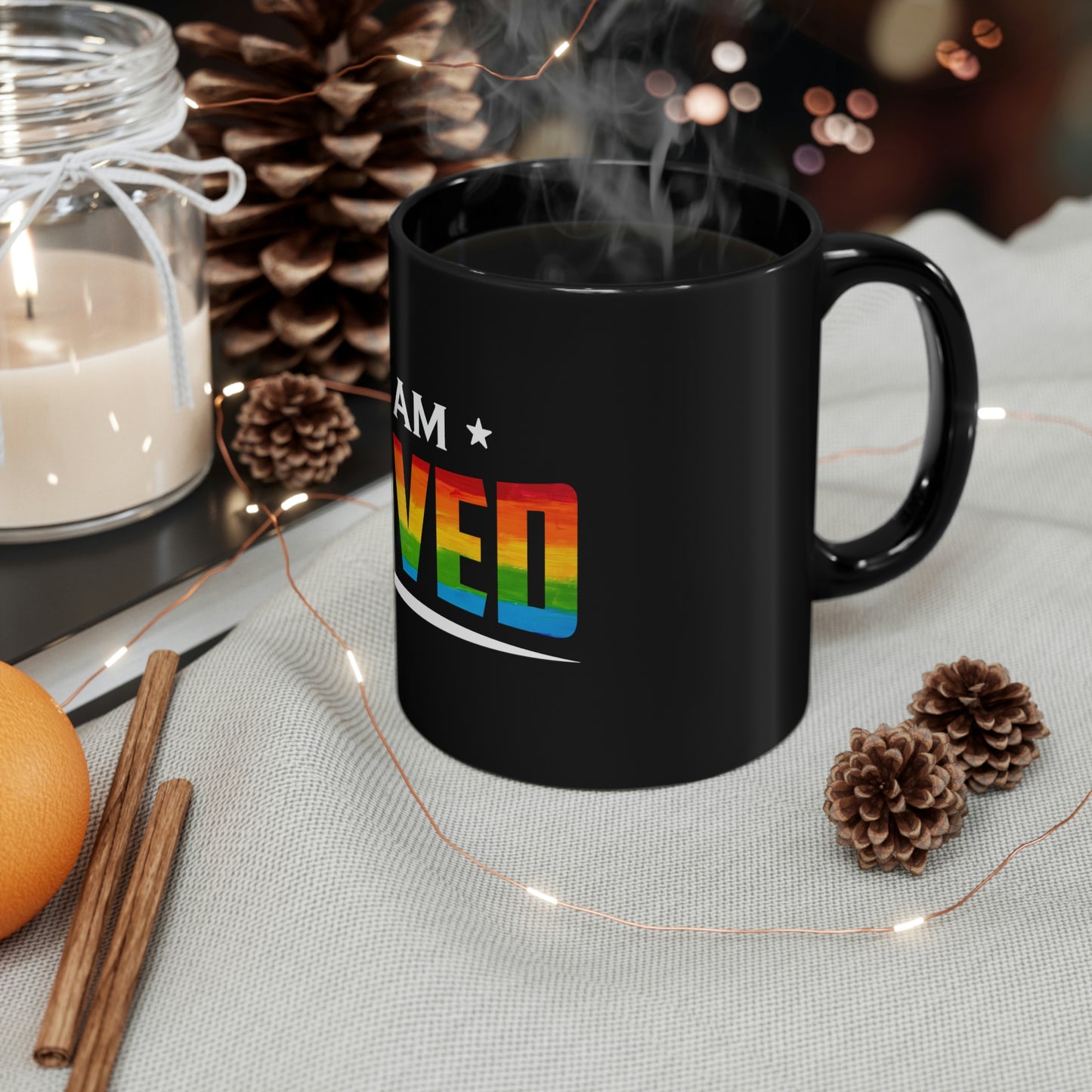 I Am Loved Black Mug