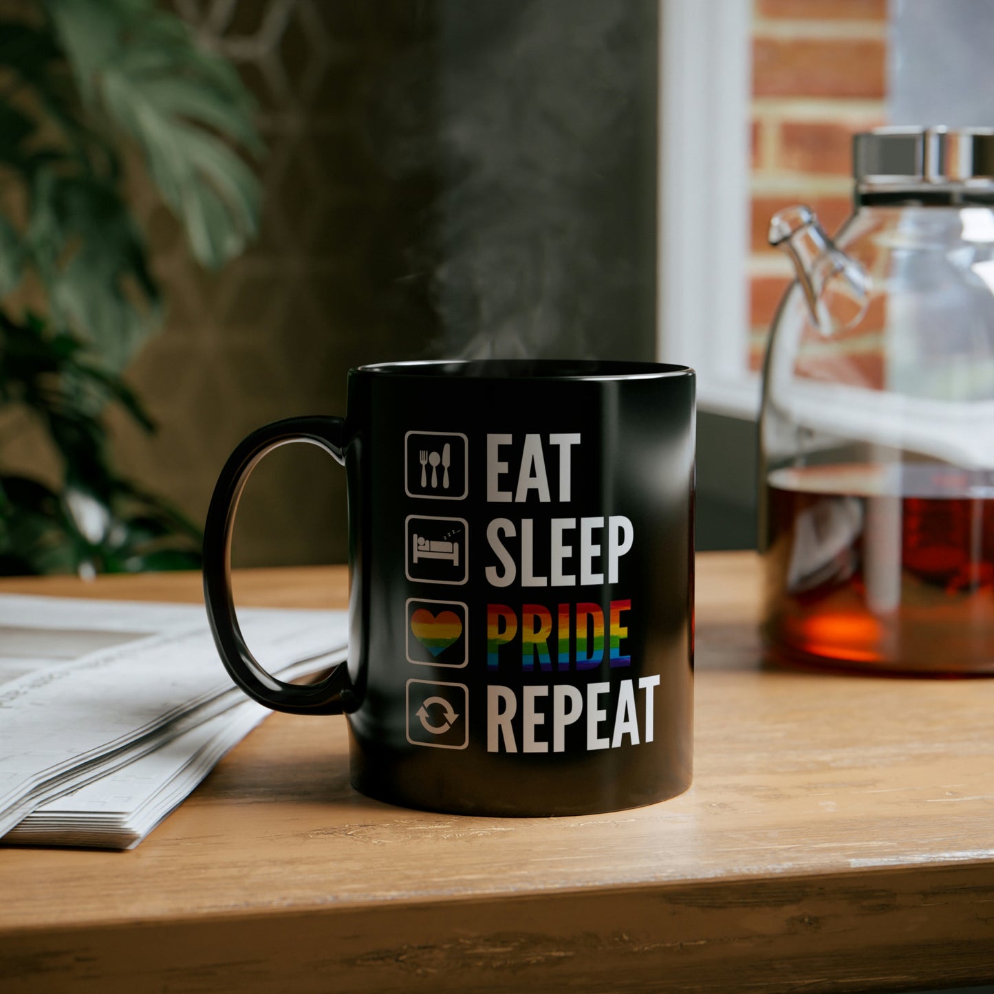 Eat Sleep Pride Repeat Black Mug